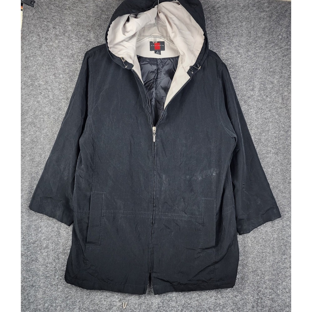 Gallery Hooded Parka Jacket Womens Medium Black Full Zip Lightweight Casual